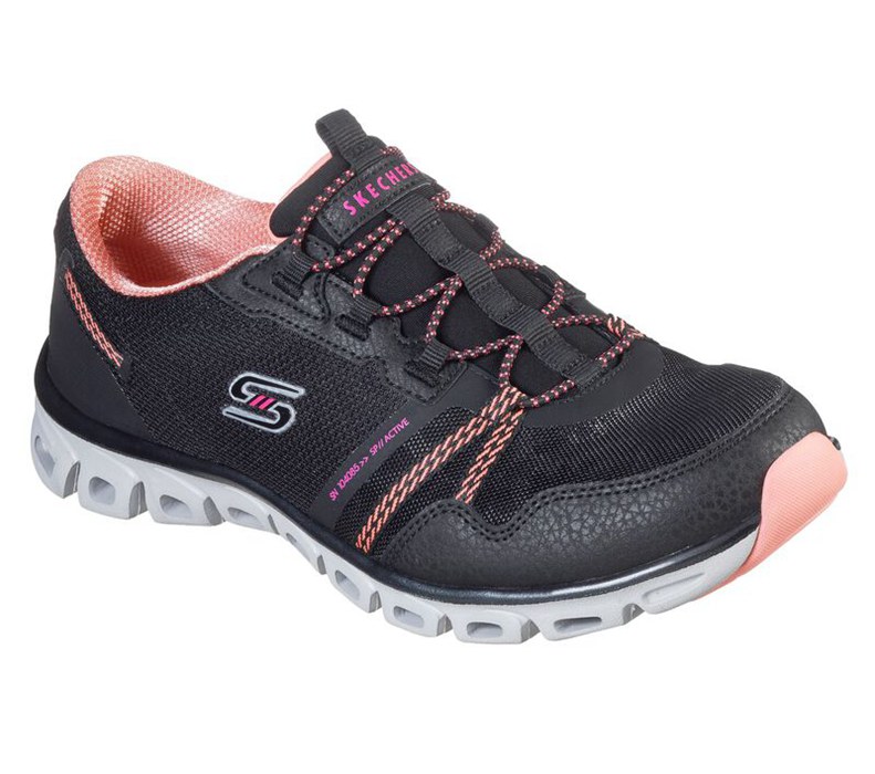 Skechers Glide Step - Act Nice - Womens Slip On Shoes Black/Coral [AU-BK3738]